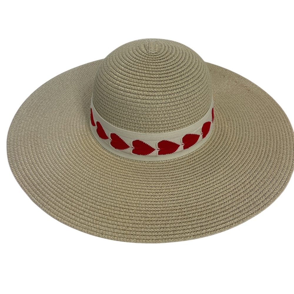 HAT Valentines Day red heart floppy wide brim NWT